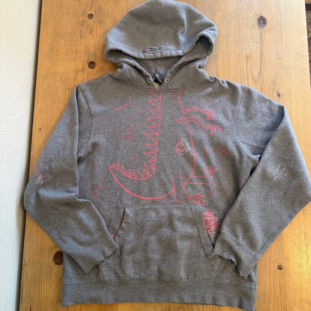 Volcom Artist Ethan Anderson Gray Pink Dinosaur Hoodie Mens Medium‎